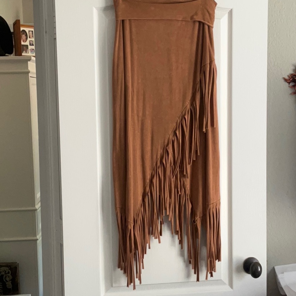 T Party Fashion Brown Fringed Midi Skirt